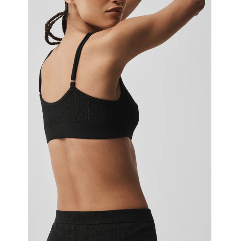 Alo Yoga Black Pointelle Sweater Be Mine Bra Size L - Picture 2 of 9